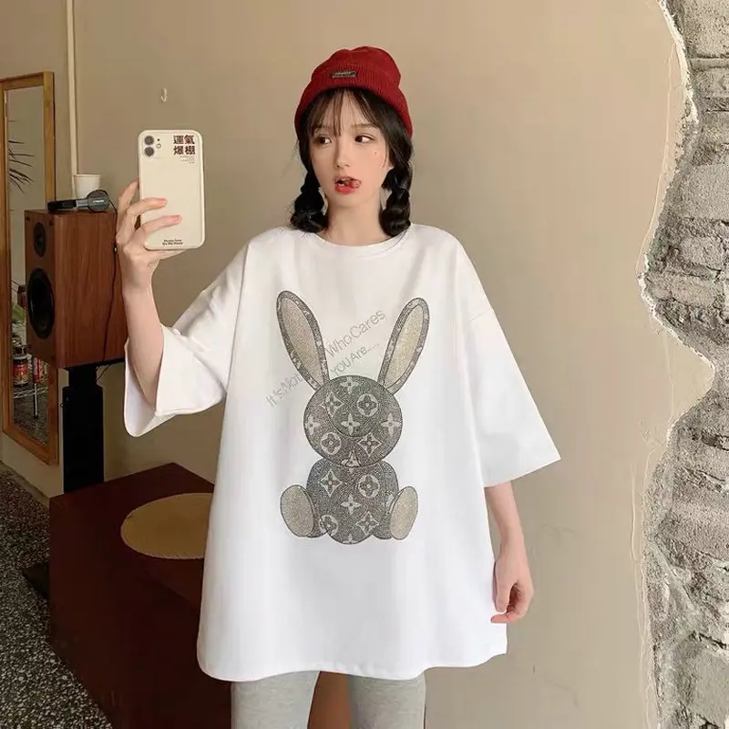 

Diamonds Woman T-shirts Loose Short Sleeve Summer T shirt O-Neck Minimalist Roupas Feminina Fashionable Women's Clothing