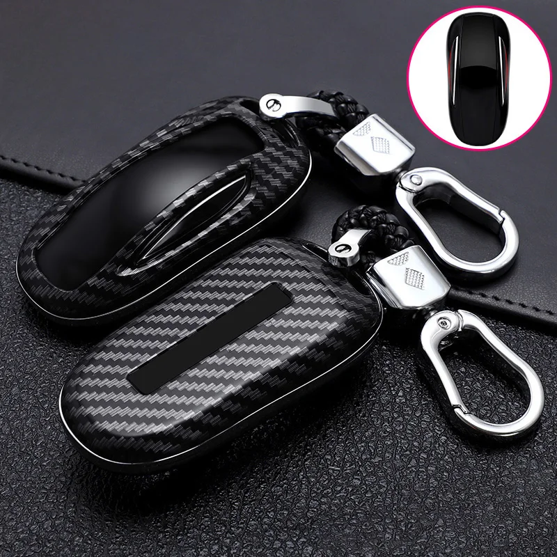 

ABS Carbon Fiber Car Remote Key Case Cover For Tesla Model 3 Model S Model X Smart Key Bag Key Protected Holder Shell Accessorie