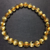 natural gold rutilated titanium quartz bracelet 7mm woman brazil wealthy stone clear round beads crystal charms aaaaaa