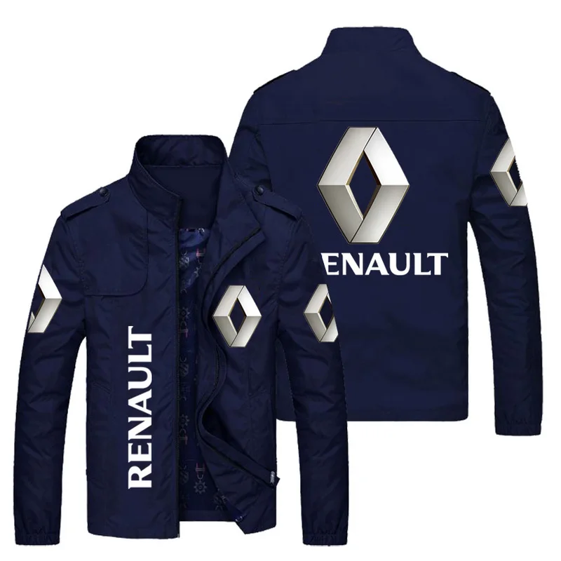 

2021 New Men Spring Autumn Renault Car Logo Stand Collar Casual Sweatshirt Long Sleeve Zipper Cardigan Jacket