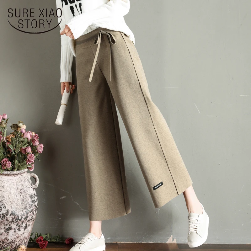 Женская уличная Высокая талия брюки с широкими штанинами женской осенней