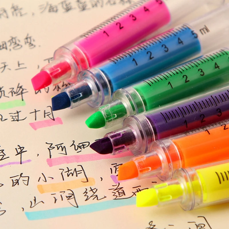 

6Pcs/Set Syringe Highlighter Pen Marker Needle Tube Writer Pens Stationery Novelty For Writing School Supply Stationery