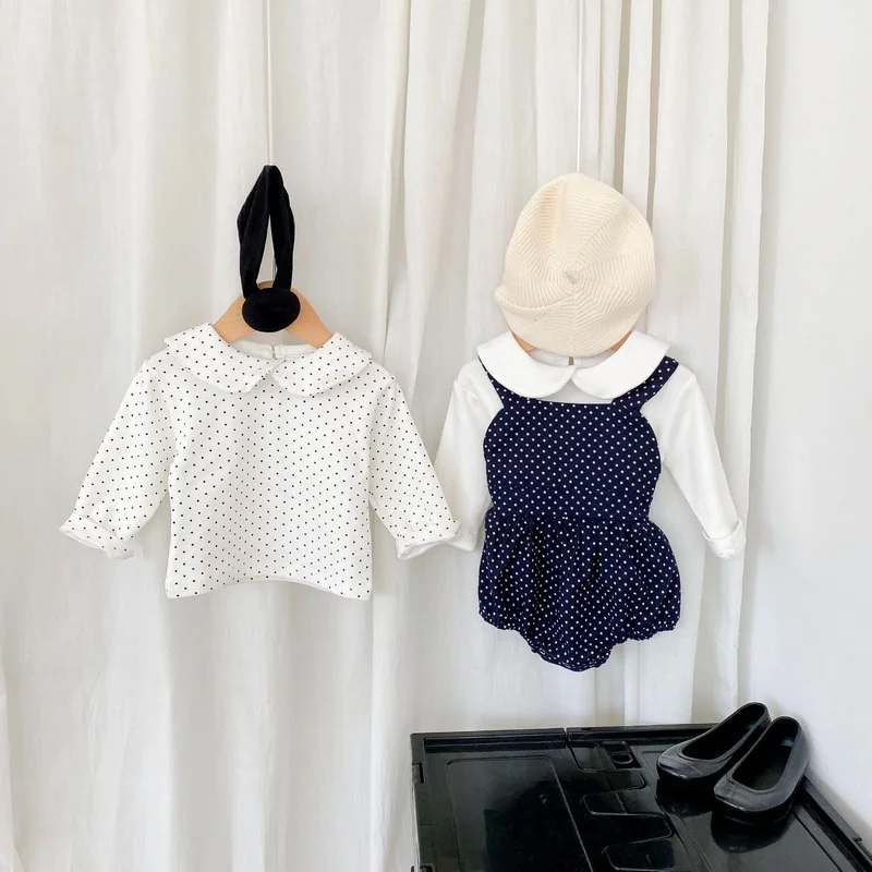 Conjuntos de oto&ntilde;o para ni&ntilde;as peque&ntilde;as, camisetas de manga larga con cuello vuelto y mono de estrella con tirantes, trajes para ni&ntilde;os E4110, novedad de 2021-4