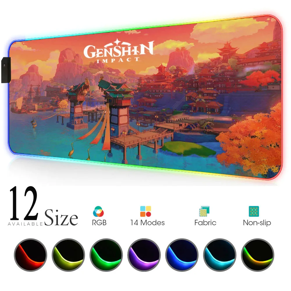 

Genshin Impact Carpet Mouse Anime Backlit Mat Mouse Pad Speed Rgb Rugs Gaming Mousepad Large Gamer Mats for Mouse Carpet Xxl Led