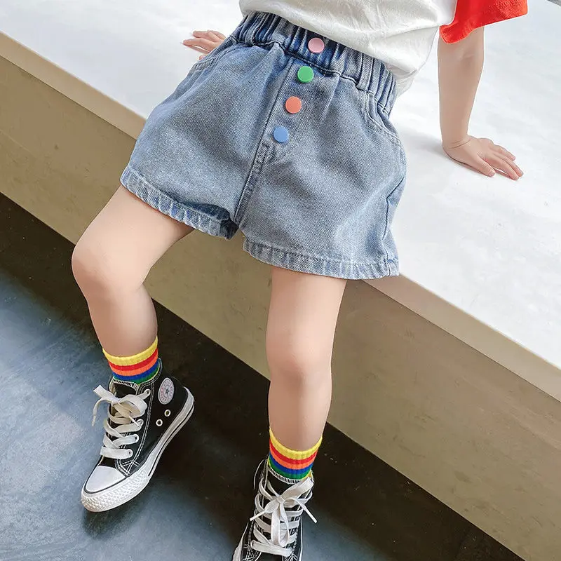 Модные детские шорты штаны для мальчиков и девочек летние джинсовые цветные