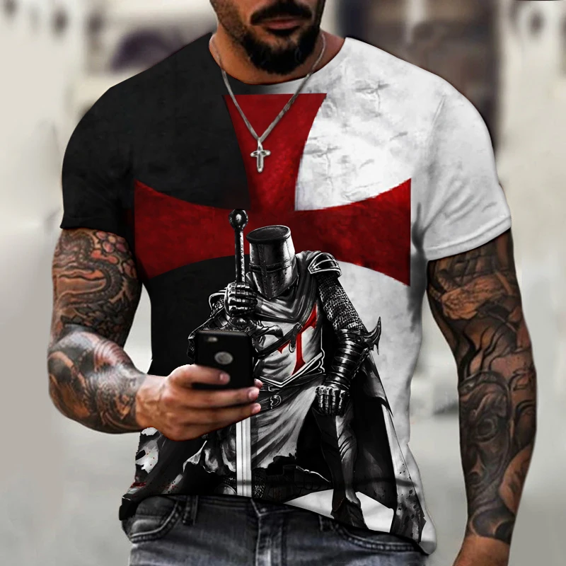 

Samurai Pattern Knights Templar 3D Print T-Shirt Retro Style Of European And American Street Short Sleeve T Shirt Men Tops Tees