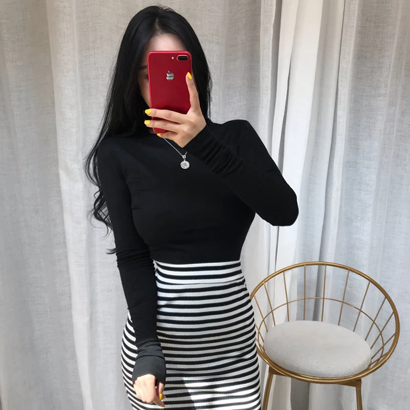 Женская Винтажная футболка осенняя облегающая мягкая Базовая с длинным рукавом