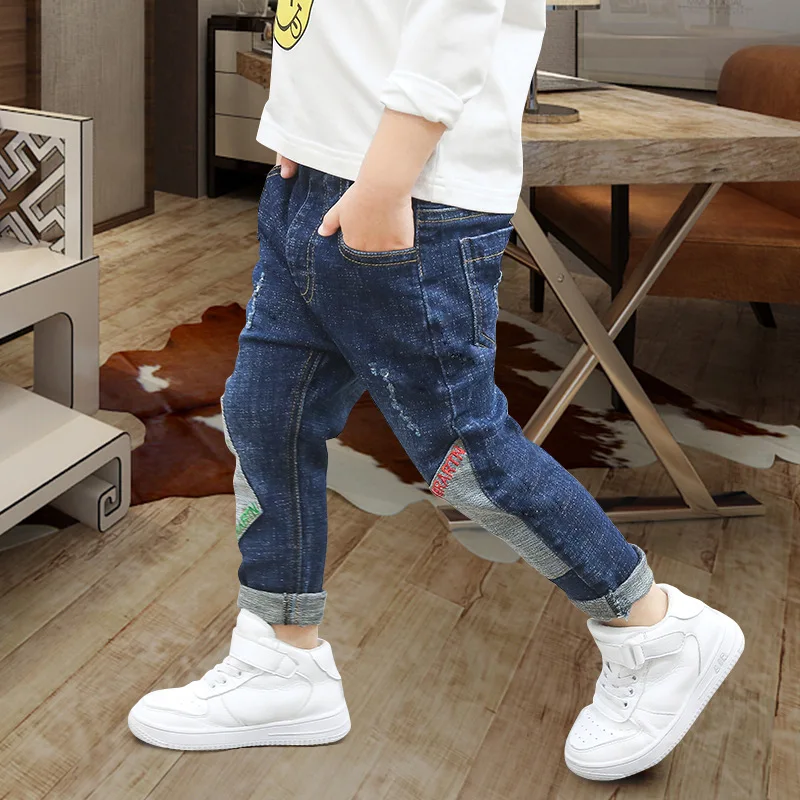 Kids Jeans for Boys Fashion Splice Denim Trousers Children Broken Hole Jeans Autumn Winter Casual Costume Wear Long Pants