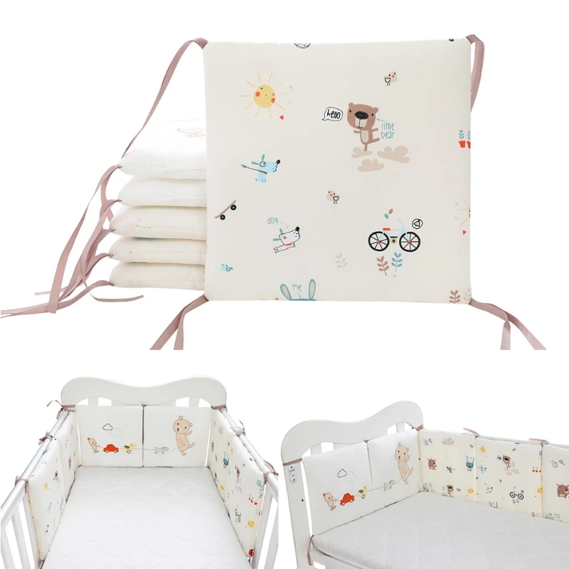 

6 Pcs Baby Soft Cotton Crib Bumper Newborn Bed Cot Protector Pillows Cushion Mat T8ND