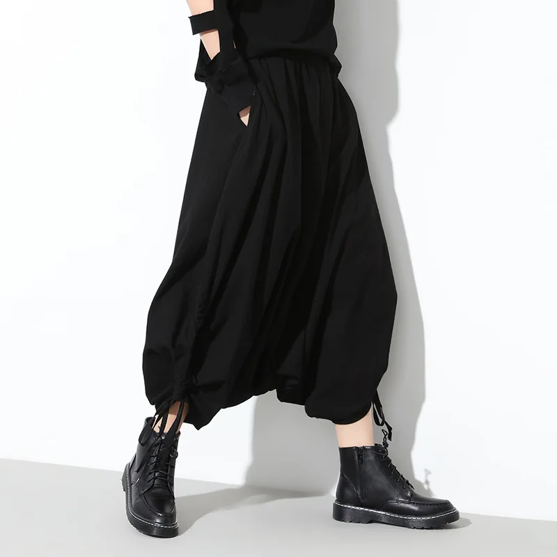 

SuperAen New Bloomers Loose Waist Plus Size Solid Black Streetwear Woman Pants