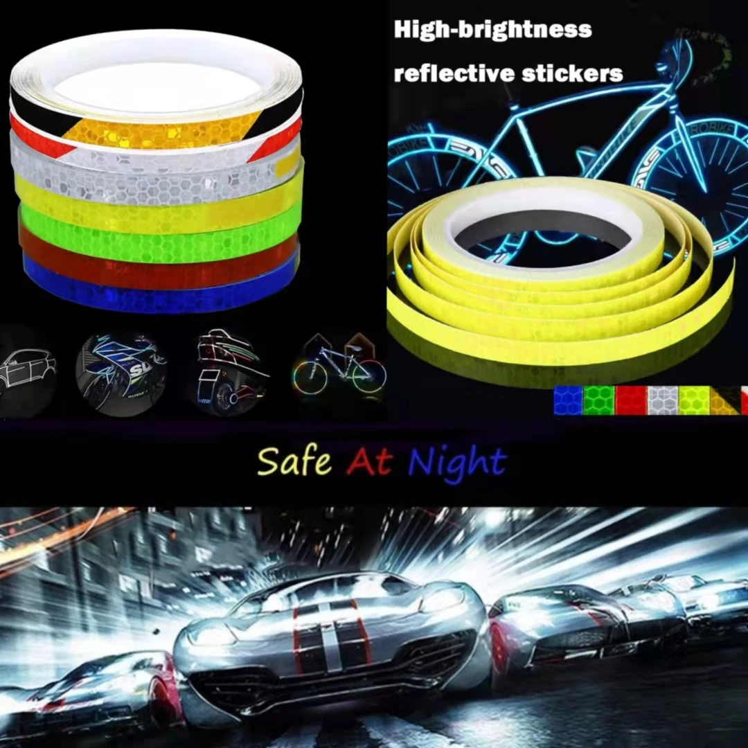 

1cmx8m/Roll Reflective Stickers For Bicycle Bike Reflectors Waterproof Adhesive Reflective Decals Night Safety Stickers Helm