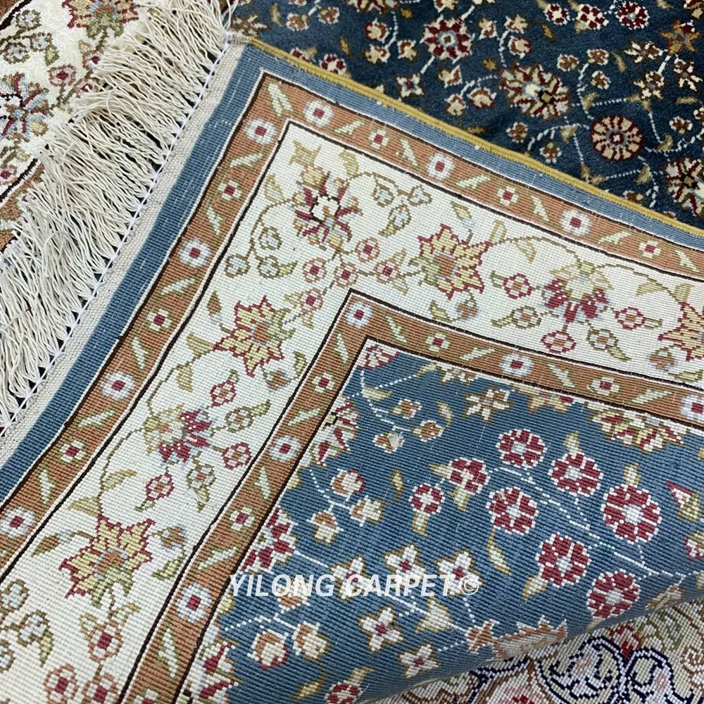 Yilong 2 'x 3' Восточный шелковый ковер персидский дизайн маленький синий (HF116B) |