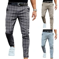 mens check pants slim fit soft stretch casual long trousers work office business male summer casual long pant streetwear