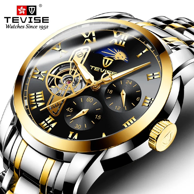 TEVISE автоматические часы мужские Лидирующий бренд роскошные из нержавеющей стали