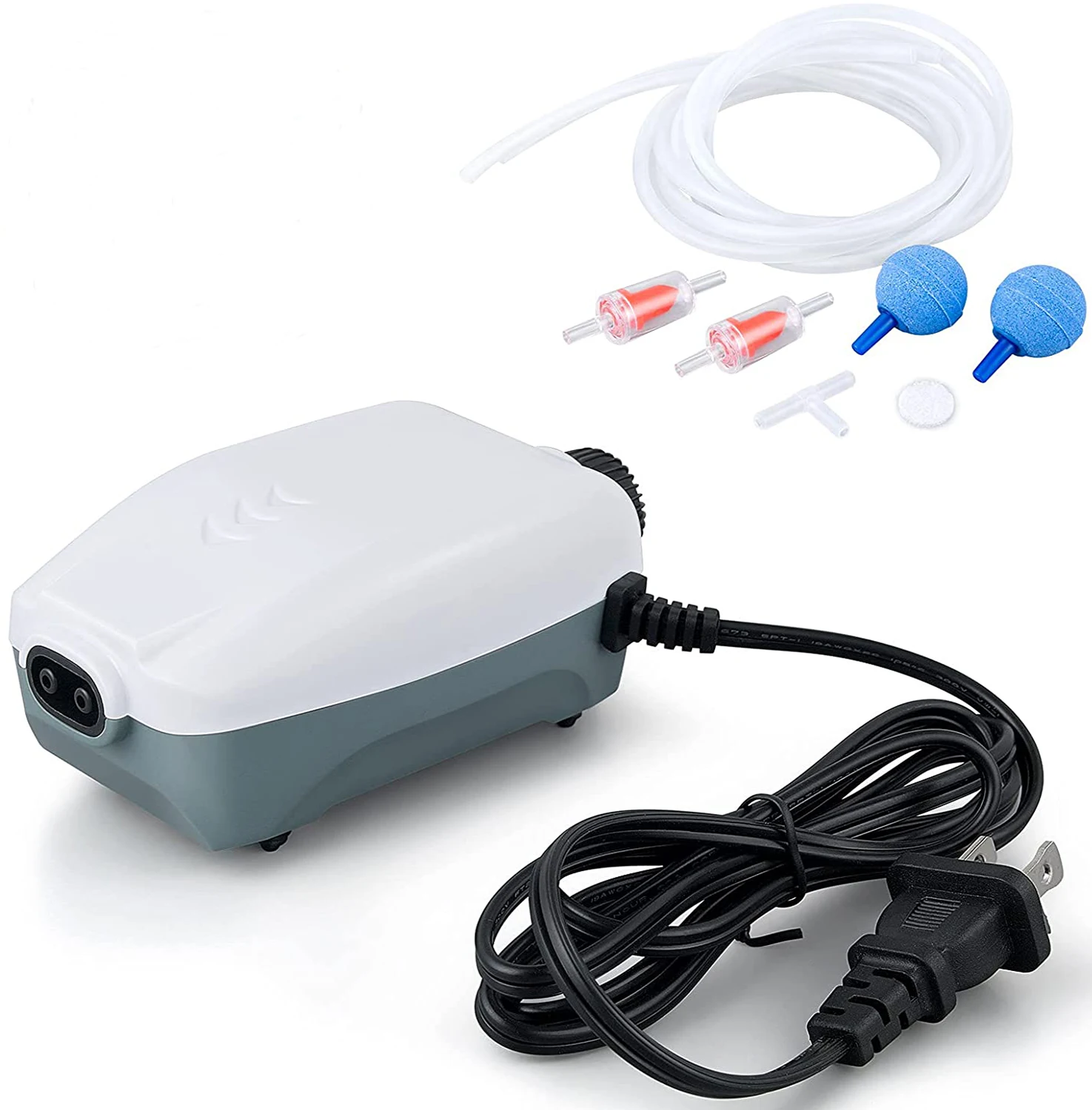 

Dual Outlet Aquarium Air Pump, Whisper Adjustable Fish Tank Aerator, Quiet Oxygen Pump with Accessories for 20 to 100 Gallon