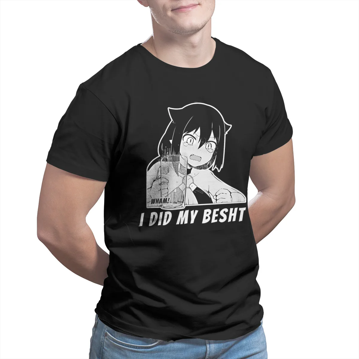 

Men's T-shirts Anime Manga Small Demon Girl Funny Beer Meme T-Shi T-Shirt Print Fashion Black Vintage Round Collar T-shirt 33757