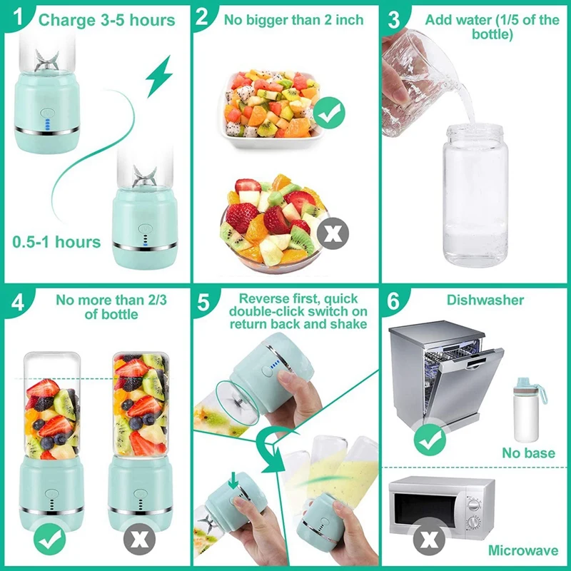 

Portable Blender, Personal Blender, Mini Juicer Cup USB Rechargeable and Personal Size Blender Smoothies 400Ml
