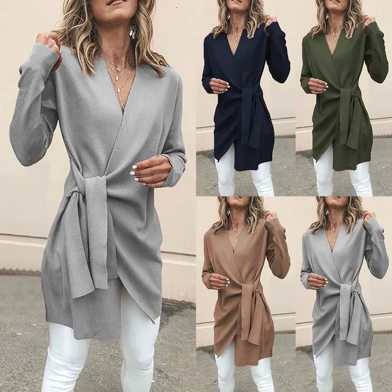 2019 Осень Зима Новая женская однотонная куртка тонкая шерсть v образный вырез