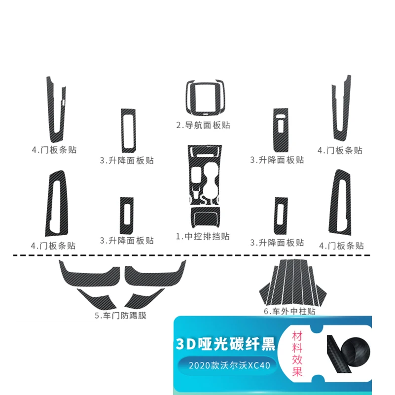 

Car Interior Central Control Panel Gear Panel Door Lifting Windows Panel Navigation Panel Trim Strip Stickers for Volvo XC40