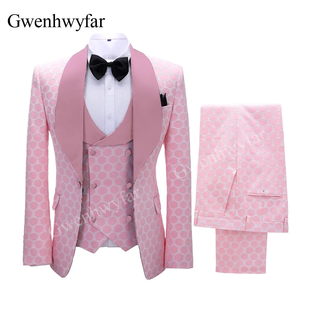 

Новый костюм Gwenhwyfar в горошек для мужчин, шаль с лацканами на заказ, модель 2021 года, модные свадебные смокинги, одежда для жениха