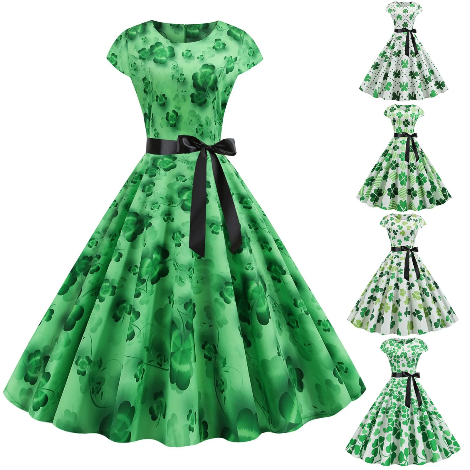 Женская обувь в ретро стиле с О образным вырезом узором клевера короткими