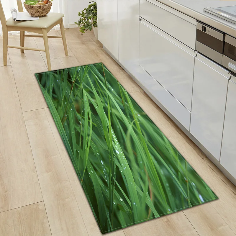 

Nwe Lmitation Wood Grain Kitchen Carpet 3D Cobblestone Entrance Doormat Bathroom Water Absorption Green Leaf Anti-slip Long Rugs