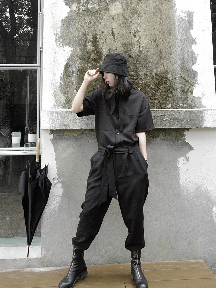 Женский Готический комбинезон в стиле Ямамото с коротким рукавом и открытой