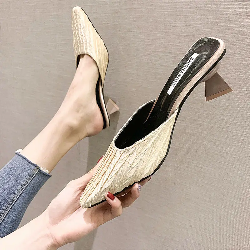 

Women's Sandals 2020 Summer New Wild Net Red Nude Color Baotou Slippers High Heel Sandals Women's Stiletto Pointed Sexy Sandals
