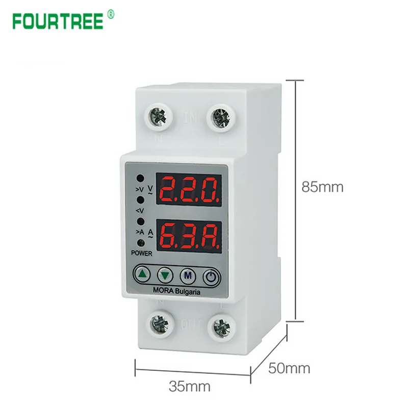 Цифровой Регулируемый протектор перенапряжения и пониженного напряжения 40 А 63