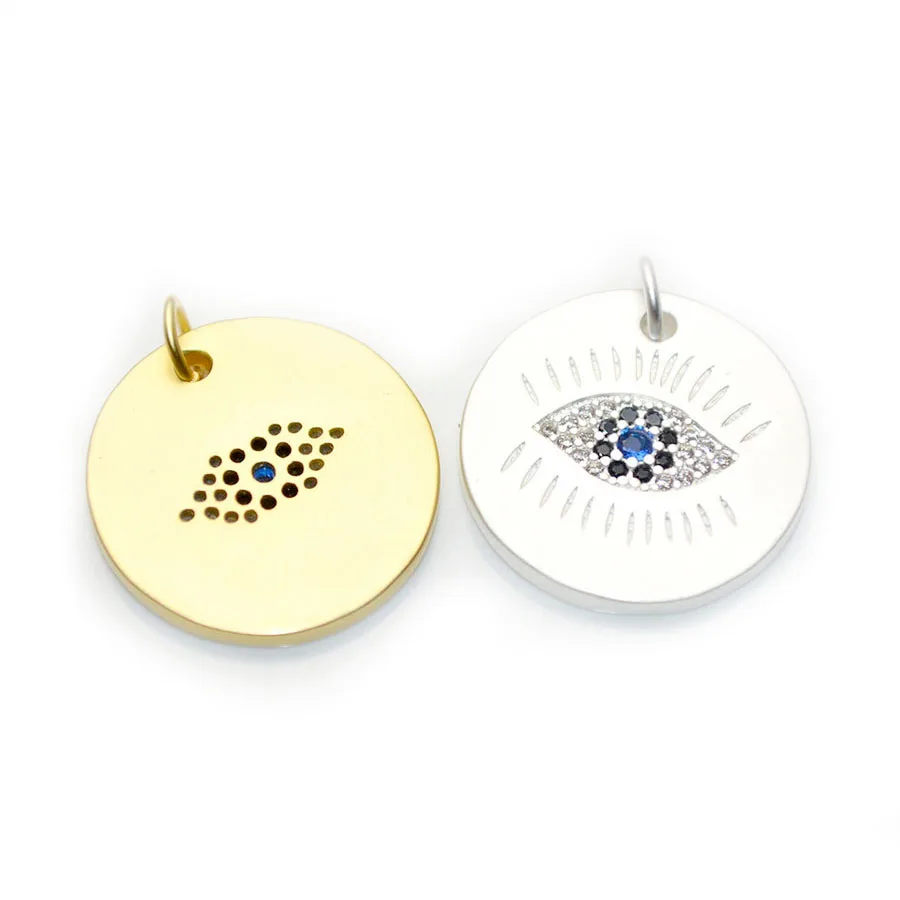 

Круглые Подвески из матового золота и серебра 18 мм с синими кристаллами и подвеской в виде глаз, 10 шт.