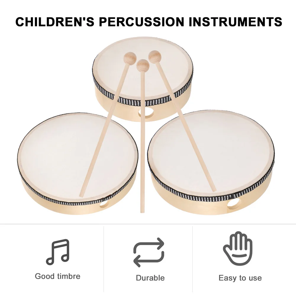 

6pcs 6 Inch 8 Inch 10 Inch Kids Hand Drum Percussion Wood Frame Drum Set