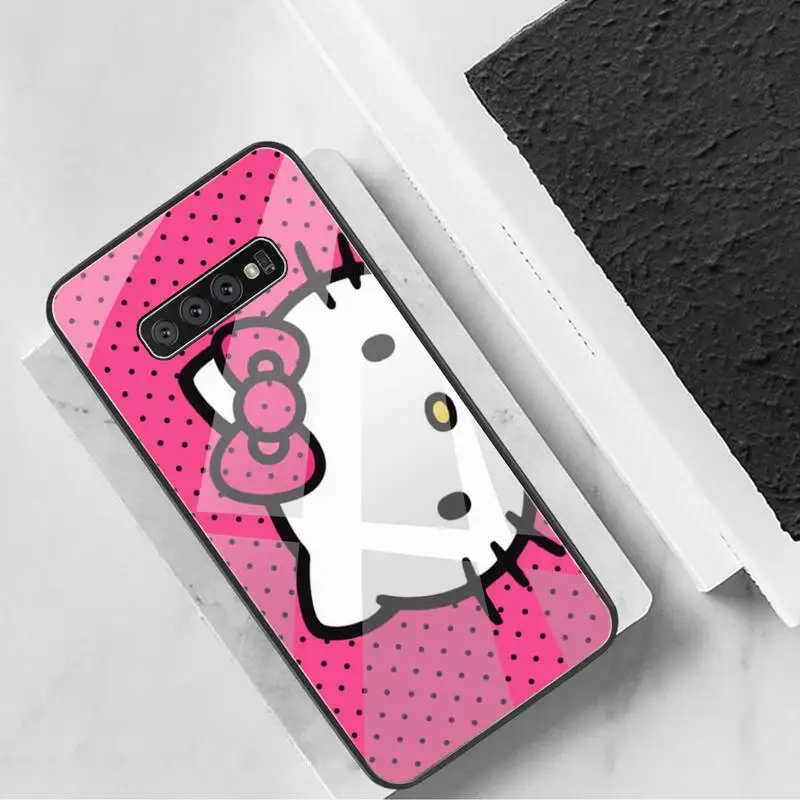 

Cute Kitties cat Hellos Phone Case Tempered Glass For Samsung S20 Plus S7 S8 S9 S10 Note 8 9 10 Plus