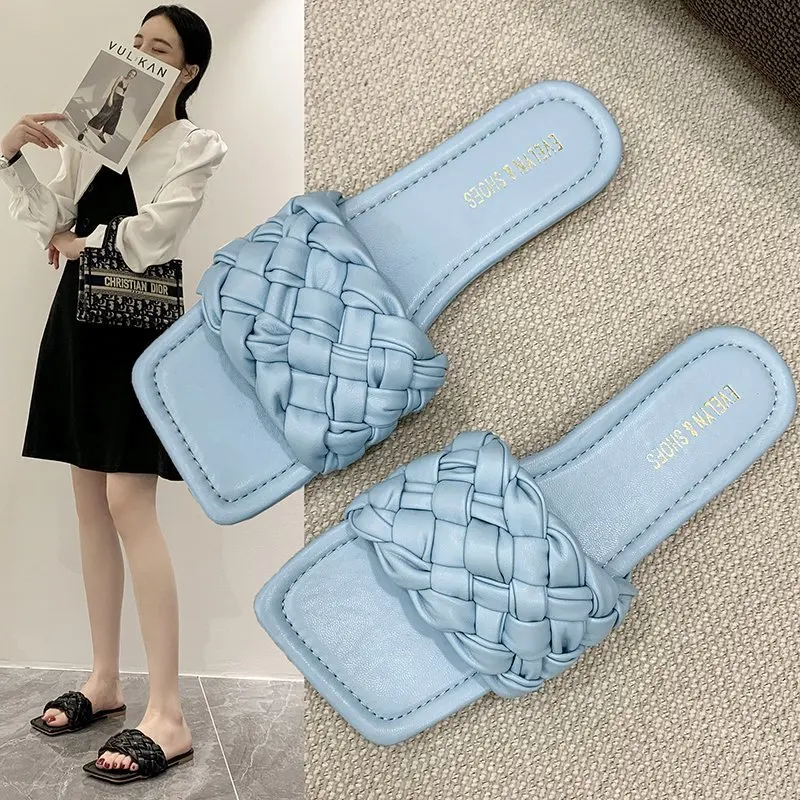 

Women's Flat Flip-flops Summer 2021 New BV Braided Slipper Red Fashion Versatile Sandals Wear Women's Slippers