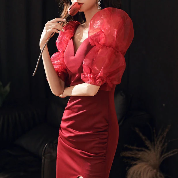 

2021 New Dress Slim Little Dress Dress Hosted Dinner Party plus size mermaid dress Sheath Casual COTTON Flare Sleeve