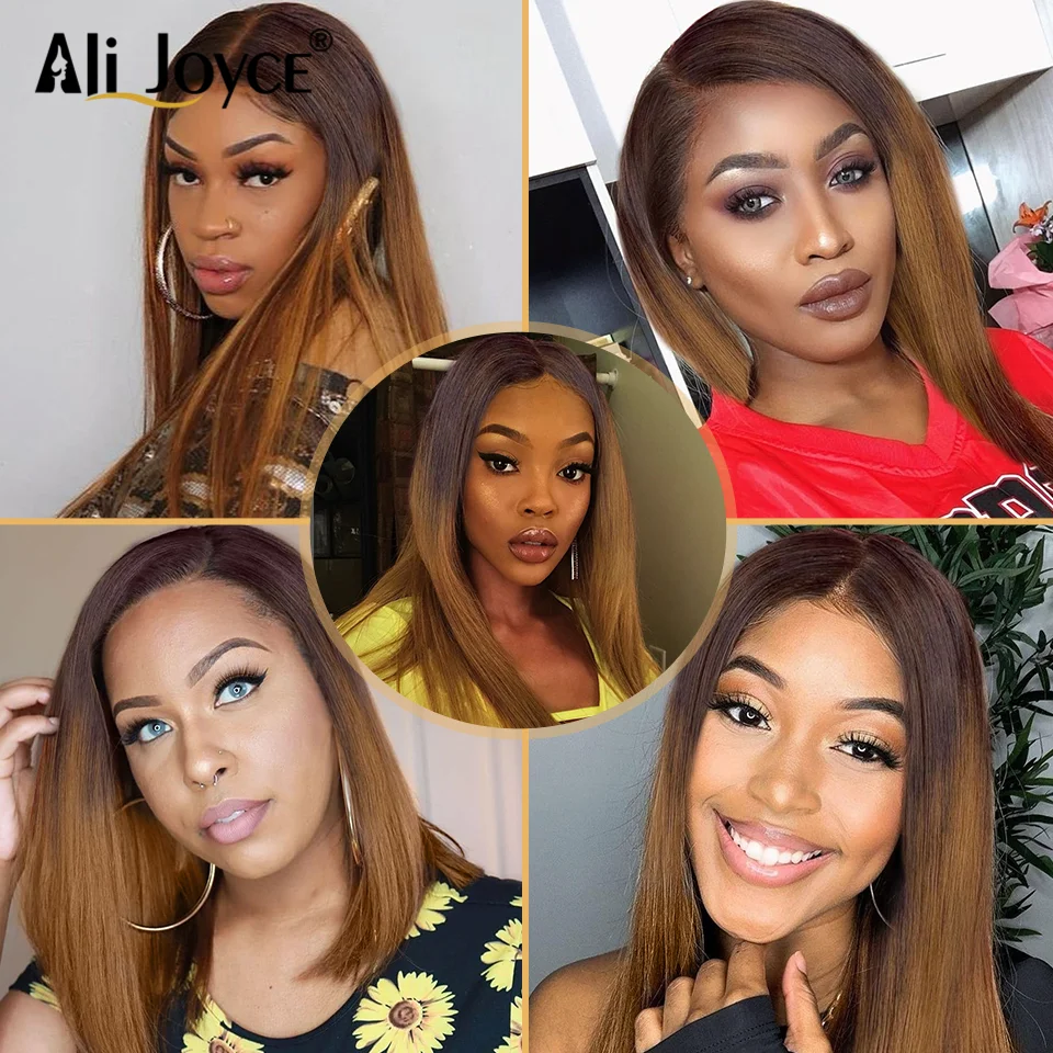 

Straight 4X4 Lace Closure Wig Ombre Brown 13x1 T Part Lace Wig Brazilian Remy Human Hair Baby Hair For Black Women Swiss Lace
