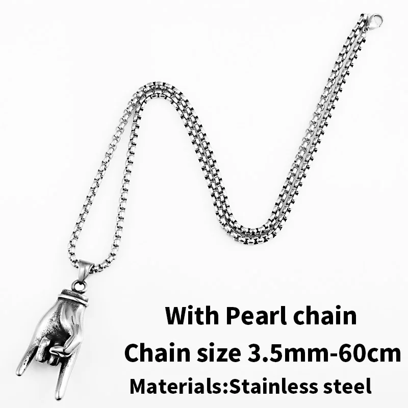 with pearl chain Сталь солдат победный жест Дизайнерское колье Нержавеющая сталь панк Для мужчин рок рука кулон с подвеской для Для мужчин - Окраска металла: with pearl chain