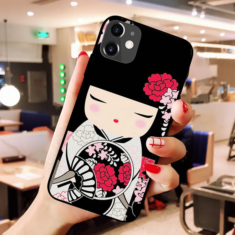 kawaii Japanese Kokeshi Doll Phone Case For iPhone 11 Pro 7 8 6 6s Plus XR XS Max cover Bag 5 5S SE 2020 Funda Etui Cases | Мобильные