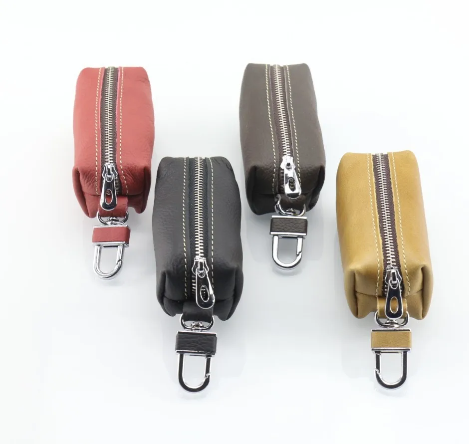 

Men Solid Color Key Wallet Leather Car Key Bag Multifunction Purses Housekeeper Keychain Holder Zipper Keychain Pouch