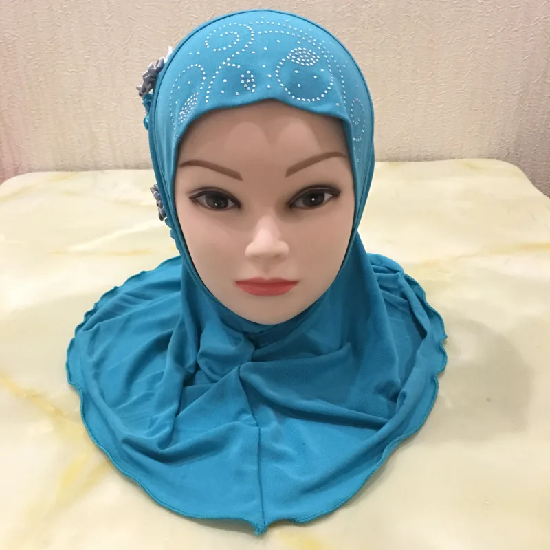 Blue Исламский детский головной платок для девочек, головной убор, мусульманский хиджаб, внутренняя шапка, накидка, шаль, шарф, Рамадан, Амира, головной платок, полное покрытие, тюрбан, хиджаб - Цвет: Blue