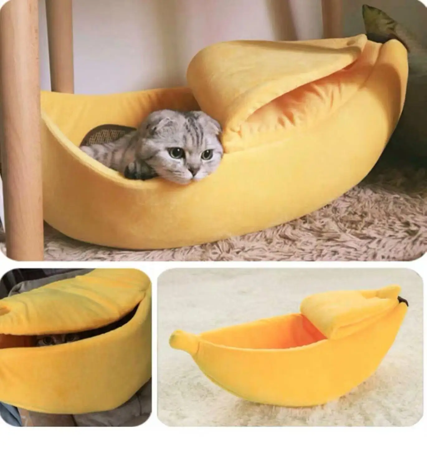 

CONG Fee Banana Cat Bed House Cozy Cute Banana Puppy Cushion Kennel Warm Portable Pet Basket