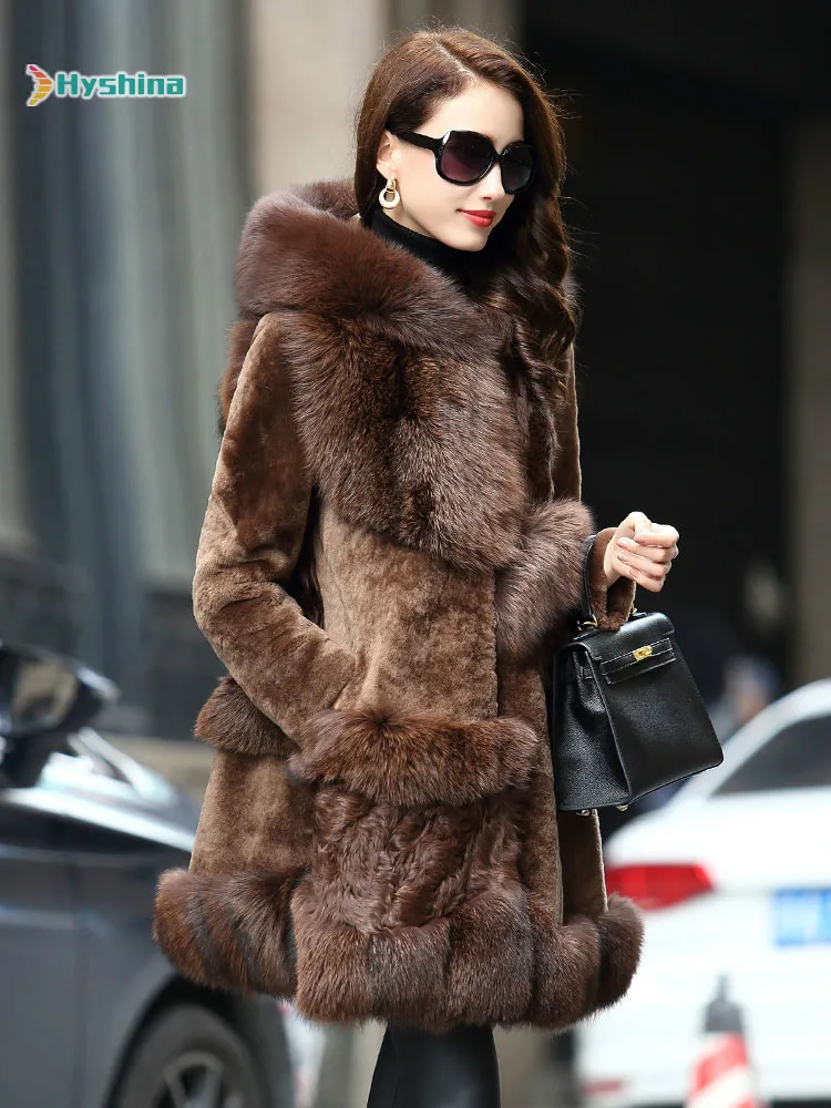 

Original Medium Long Fur Sheep Shearing Coat Female Winter Fox Fur Collar Fur Integrated Female Coat