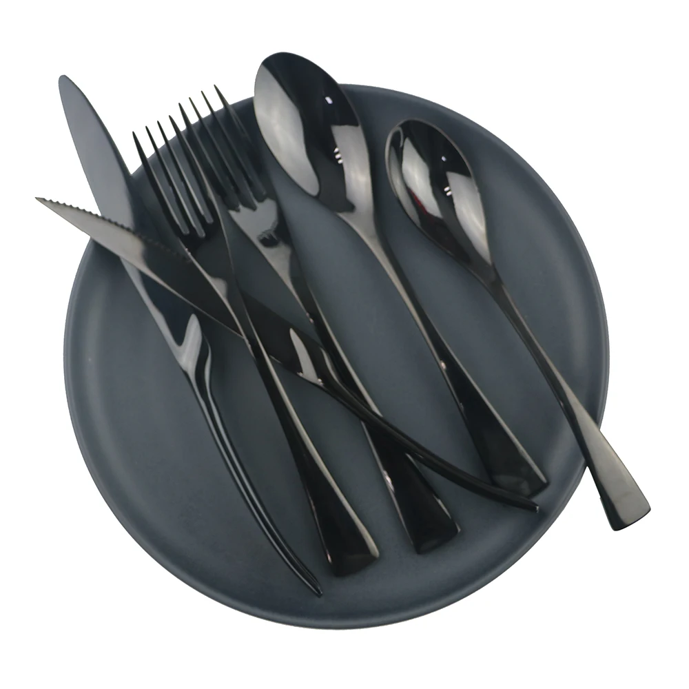 Горячая Распродажа черные 6 набор столовых приборов Еда Класс 18/10 прибор из