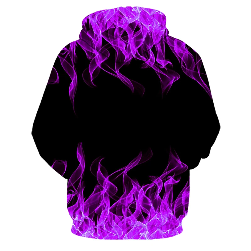 

2021 new colorful purple flame hoodie 3D sweatshirt men and women hooded spring and autumn fashion casual men's clothing