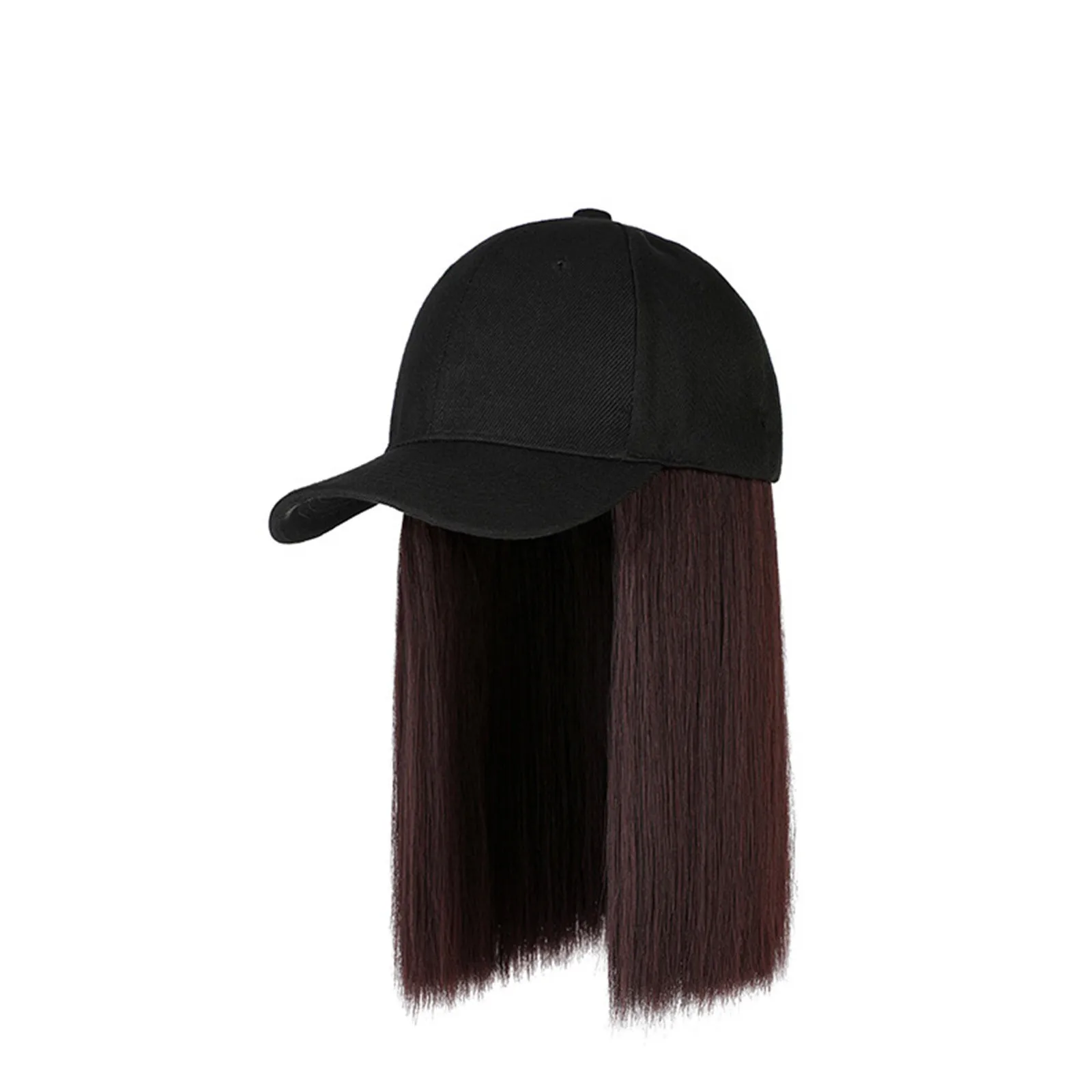 Baseball Cap Hair Straight Hair Hairstyle Adjustable Wig Hat Attached Long Hair High Temperature Silk Headwear Hairs