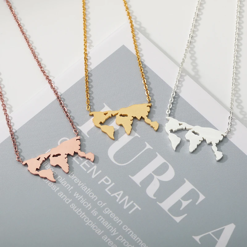 Массивное ожерелье с картой мира для женщин модные ювелирные изделия золотое