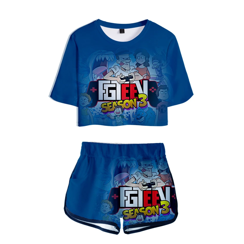 

FGTeeV 3D Printed Women Two Piece Set Fashion Summer Short Sleeve Crop Top+Shorts Hot Sale Streetwear Clothes