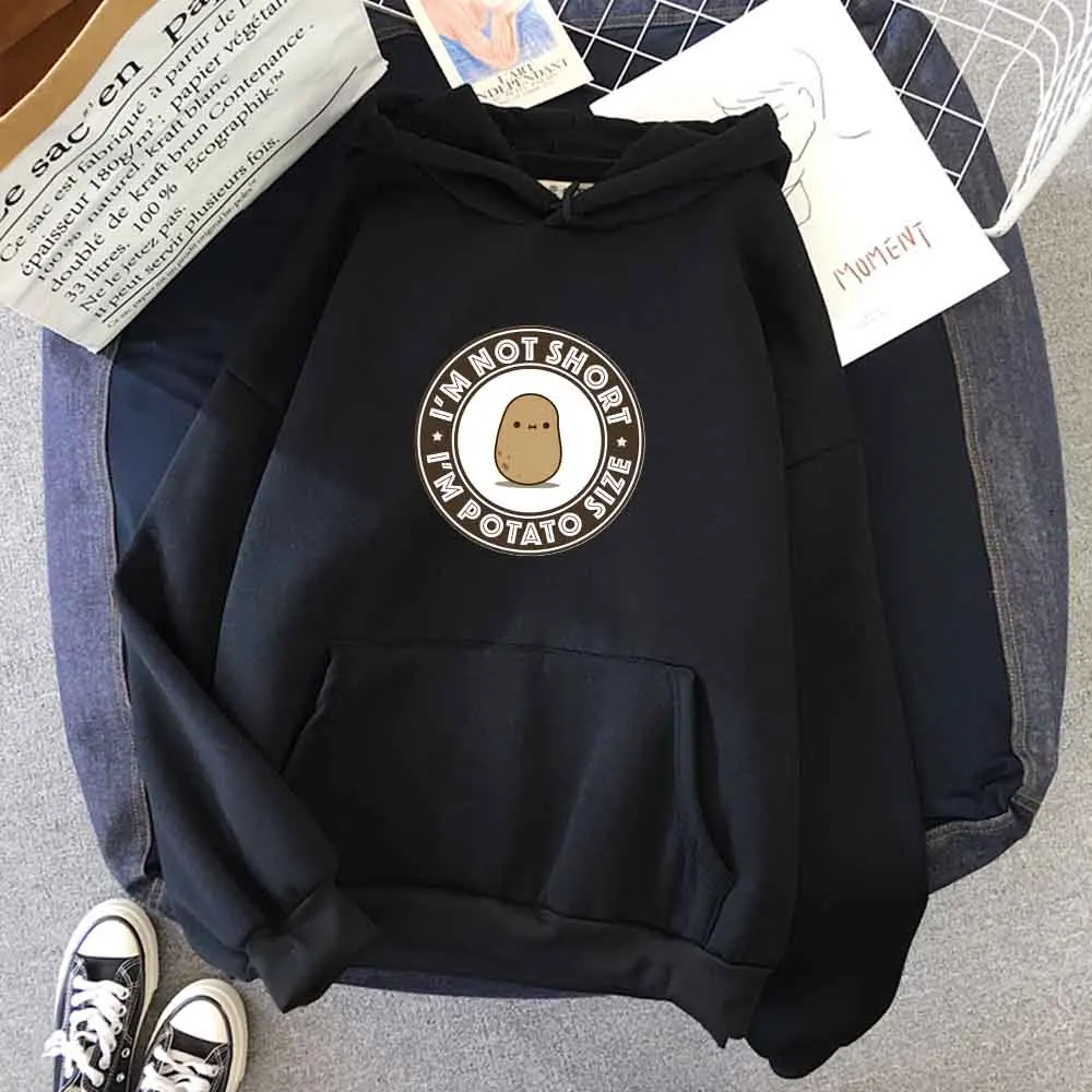 

Женская толстовка с капюшоном, Черная Толстовка большого размера с надписью и принтом картофеля, худи в стиле хип-хоп, пуловеры с длинным ру...