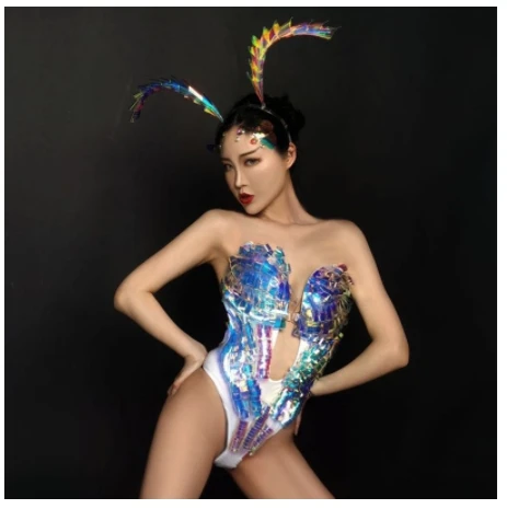 

Women Jazz Dance Costumes Colorful Sequin Bodysuit Bar Pole Dancing Clothing Nightclub Hip Hop Ds Stage party costume