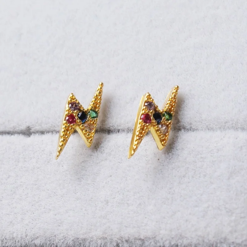 

2021 Colorful Star Lightning Zircon Stud Earrings For Women 100% 925 Sterling Silver Lightning Ear stud Wedding Fine Jewelry