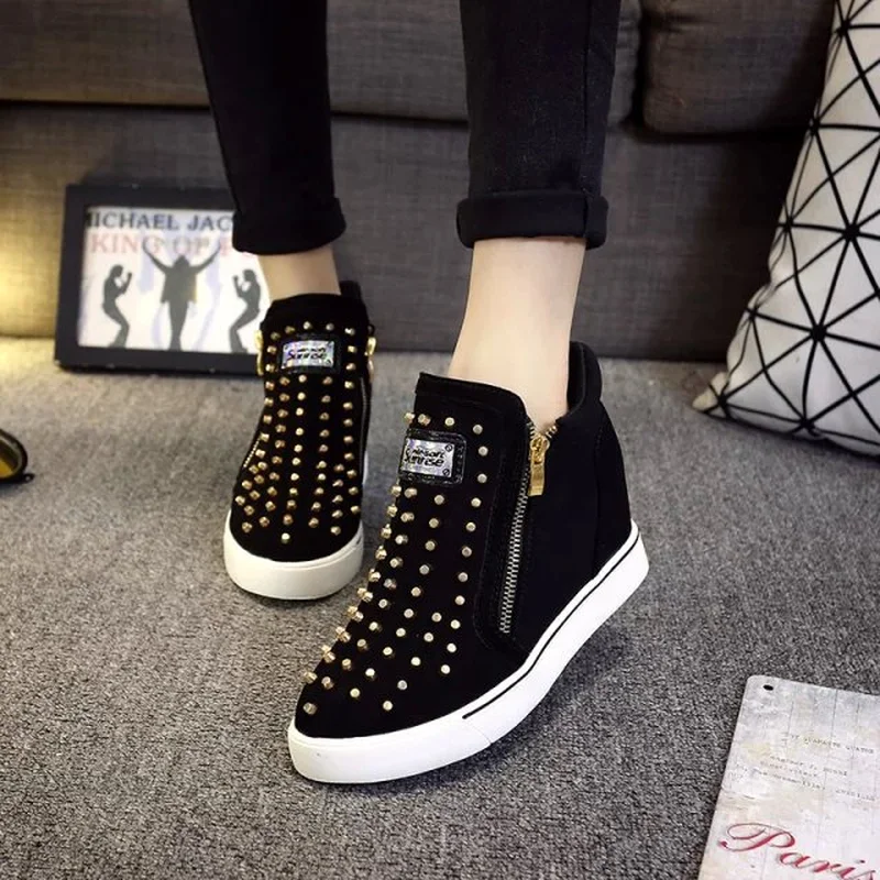 COWCOM/обувь на толстой подошве женская обувь плоской с заклепками парусиновая